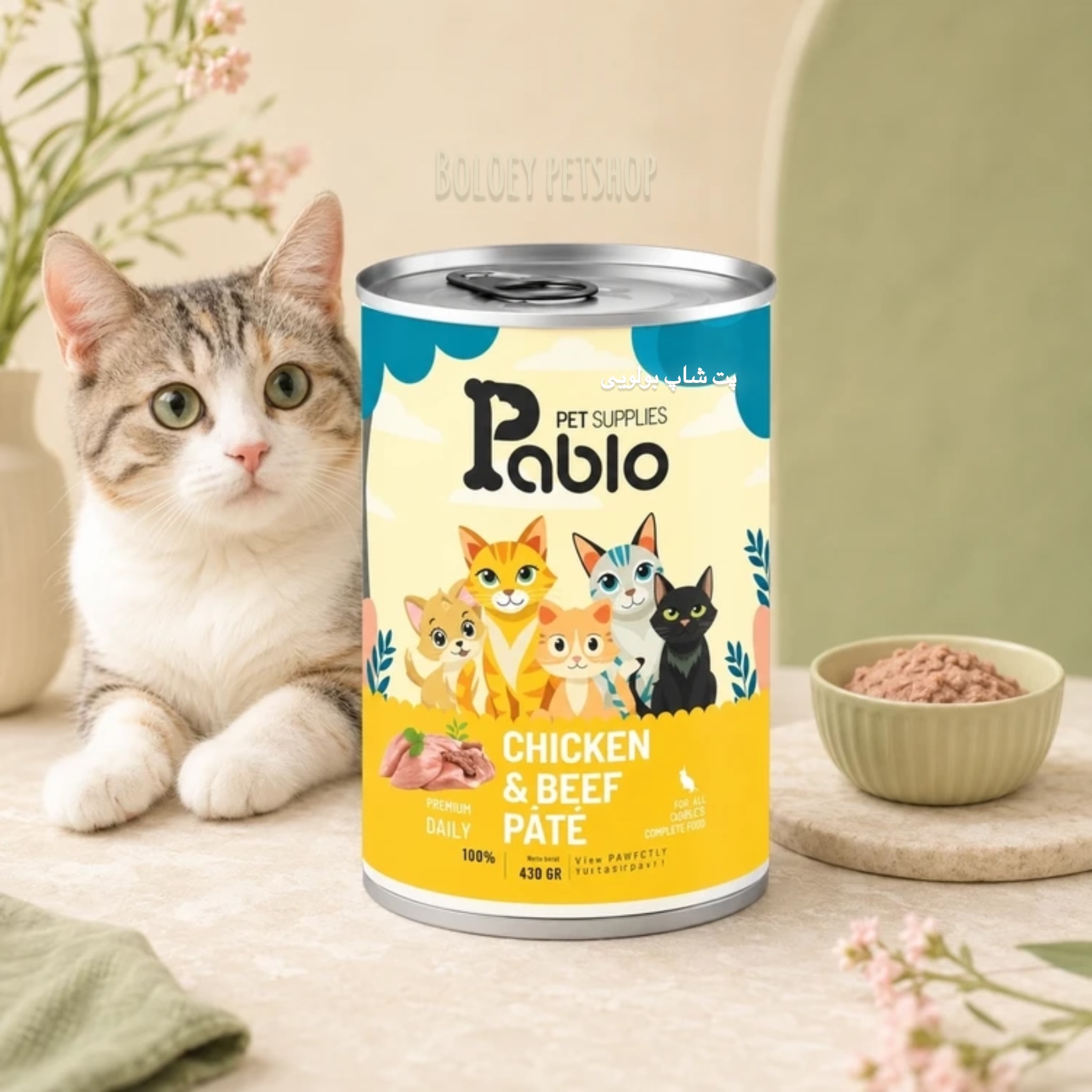 کنسرو گربه پابلو مدل پته پرمیوم طعم مرغ و گوشت