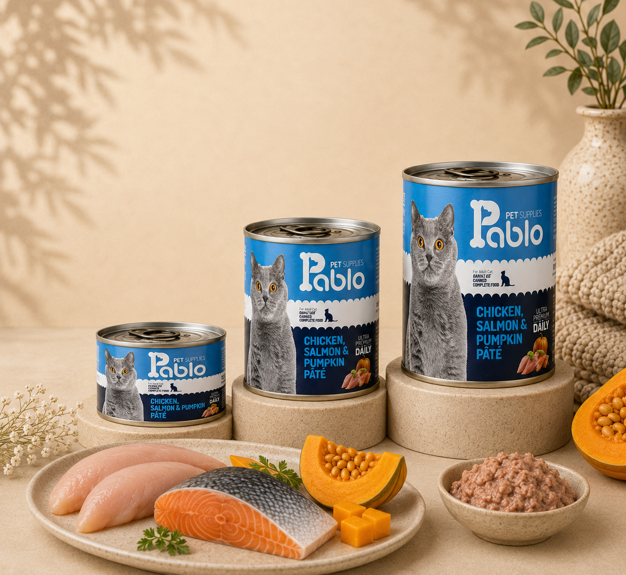 کنسرو گربه بالغ پابلو مدل اولترا پریمیوم  طعم مرغ و ماهی و کدوتنبل