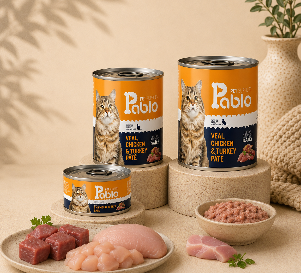 کنسرو گربه بالغ پابلو مدل اولترا پریمیوم  طعم مرغ ، گوشت و بوقلمون
