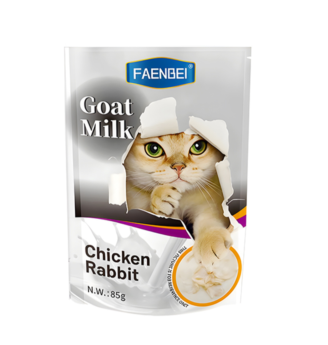 پوچ گربه فنبی با طعم مرغ و خرگوش در شیر بز وزن 85 گرم