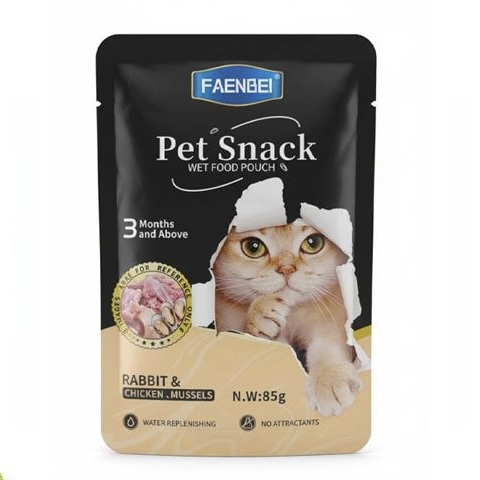 پوچ گربه پت اسنک فنبی طعم میکس خرگوش ، مرغ و صدف 85 گرم