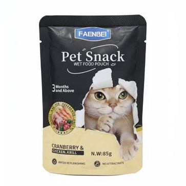 پوچ گربه پت اسنک فنبی طعم میکس کرنبری ، مرغ و میگو  85 گرم
