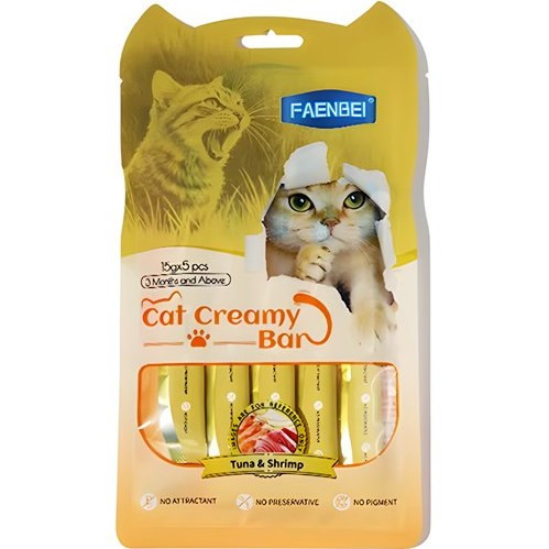 بستنی گربه فنبی با طعم ماهی تن و میگو Faenbei Cat Creamy Bar with Tuna & Shrimp بسته ۵ عددی
