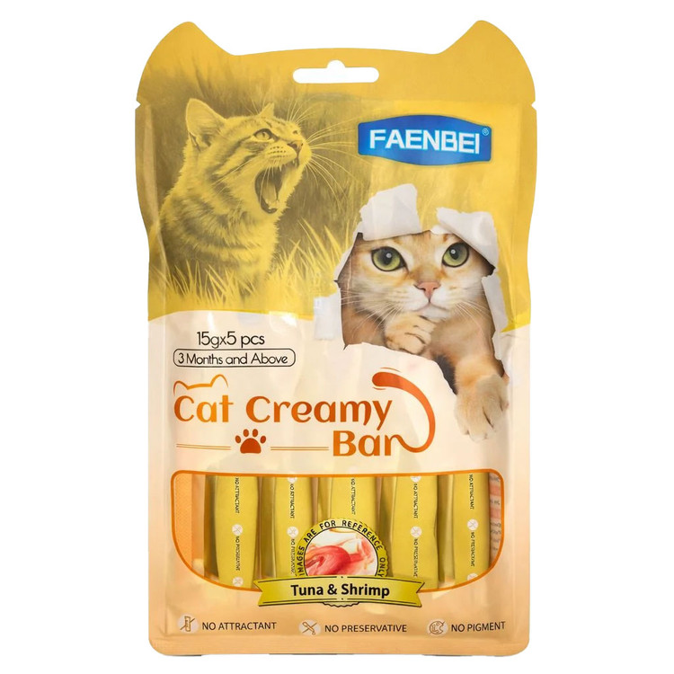 بستنی گربه فنبی با طعم ماهی تن و میگو Faenbei Cat Creamy Bar with Tuna & Shrimp بسته ۵ عددی
