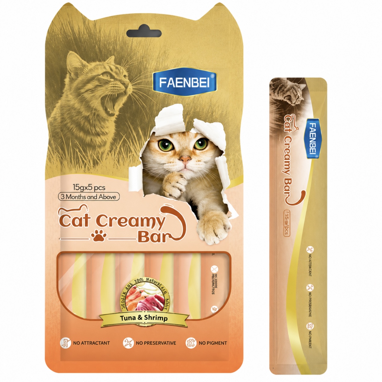 بستنی گربه فنبی با طعم ماهی تن و میگو Faenbei Cat Creamy Bar with Tuna & Shrimp بسته ۵ عددی