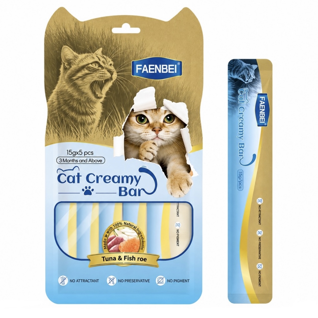 بستنی گربه فنبی با طعم ماهی تن و خاویار Faenbei Cat Creamy Bar with Tuna & Fish Roe بسته ۵ عددی