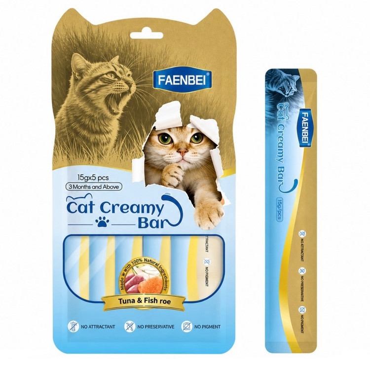 بستنی گربه فنبی با طعم ماهی تن و خاویار Faenbei Cat Creamy Bar with Tuna & Fish Roe بسته ۵ عددی