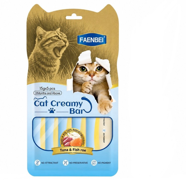 بستنی گربه فنبی با طعم ماهی تن و خاویار Faenbei Cat Creamy Bar with Tuna & Fish Roe بسته ۵ عددی