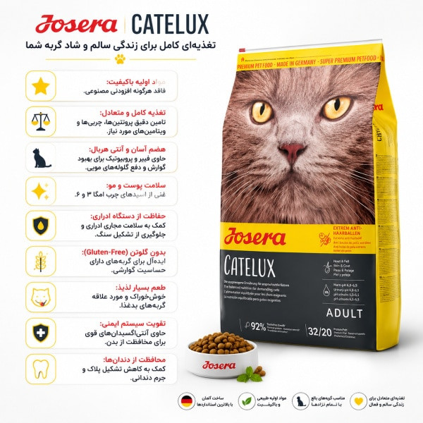 غذای خشک گربه جوسرا مدل کتلوکس (Catelux ) وزن 2 کیلوگرم