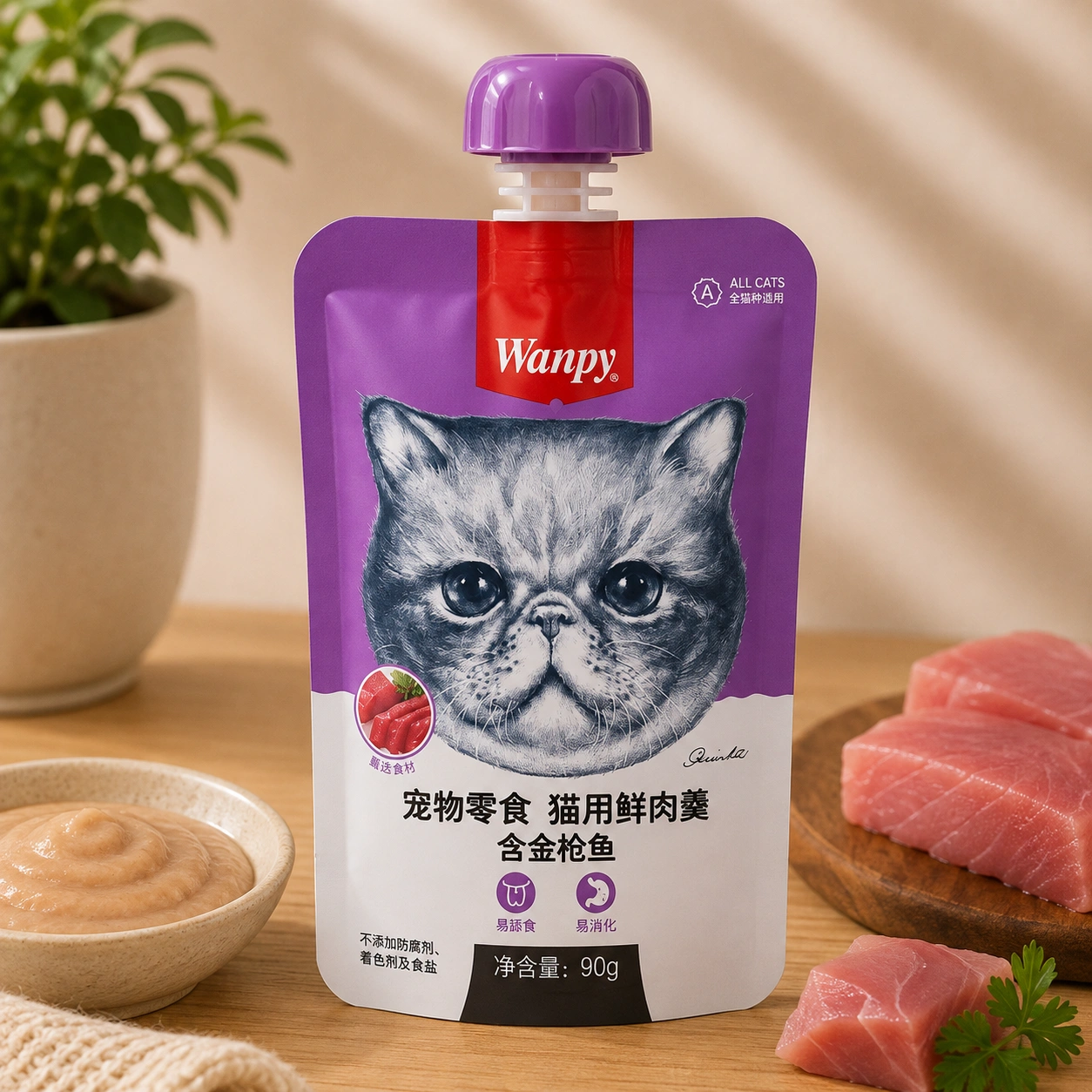 پودینگ گربه ونپی مدل چینی نویس طعم ماهی تن وزن ٩٠ گرم