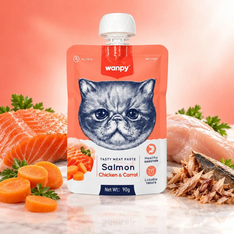 پودینگ گربه ونپی مدل سفارش اروپا با طعم سالمون و مرغ و هویج وزن 90 گرم