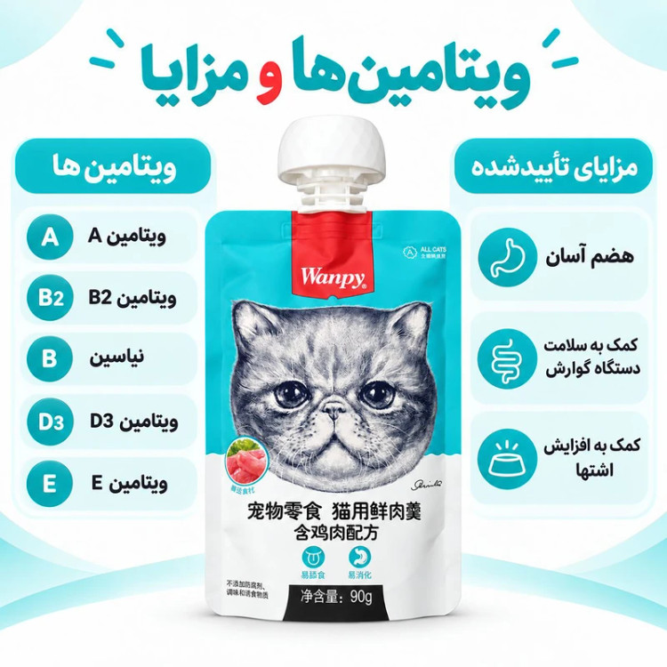 پودینگ گربه ونپی مدل چینی نویس طعم مرغ وزن ٩٠ گرم