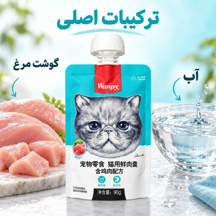 پودینگ گربه ونپی مدل چینی نویس طعم مرغ وزن ٩٠ گرم