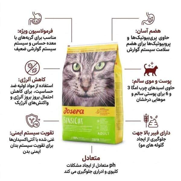 غذای خشک گربه جوسرا مدل سنسی کت (SensiCat ) وزن ٢ کیلویی پلمپ